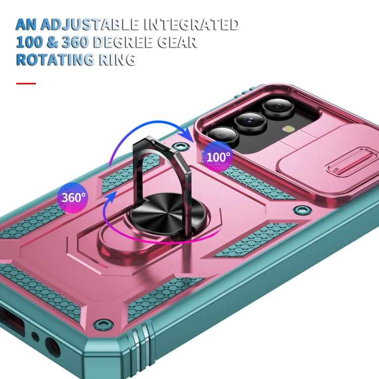 For Samsung Galaxy S24 5G Sliding Camshield TPU + PC Phone Case with Holder(Pink+Green) - Galaxy S24 5G Cases by PMC TechLife | Online Shopping South Africa | PMC TechLife