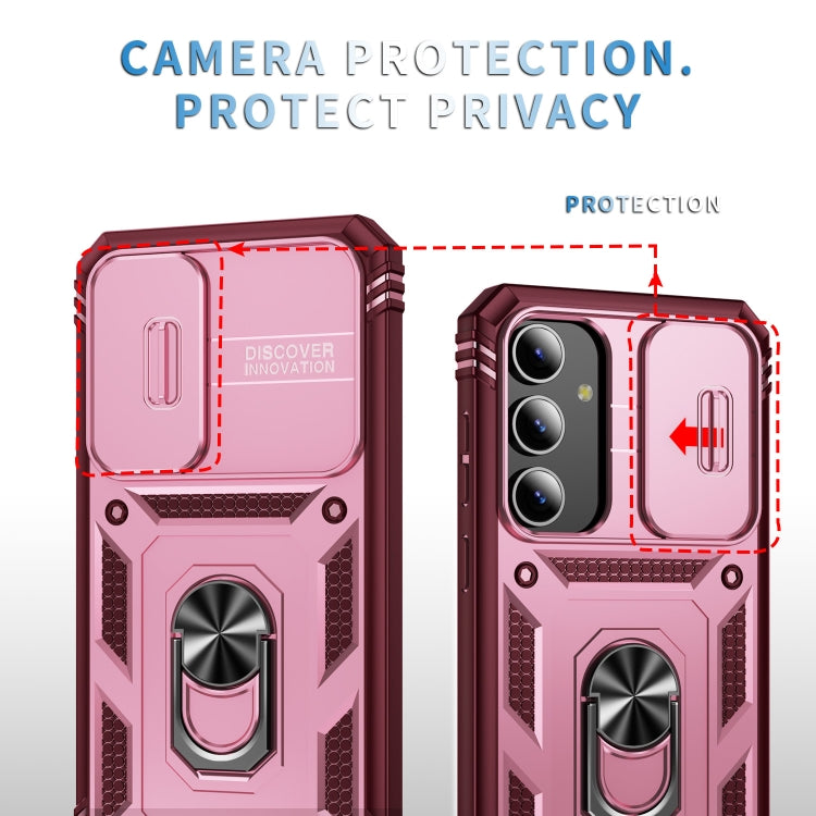 For Samsung Galaxy S24 5G Sliding Camshield TPU + PC Phone Case with Holder(Pink+Rose Red) - Galaxy S24 5G Cases by PMC TechLife | Online Shopping South Africa | PMC TechLife