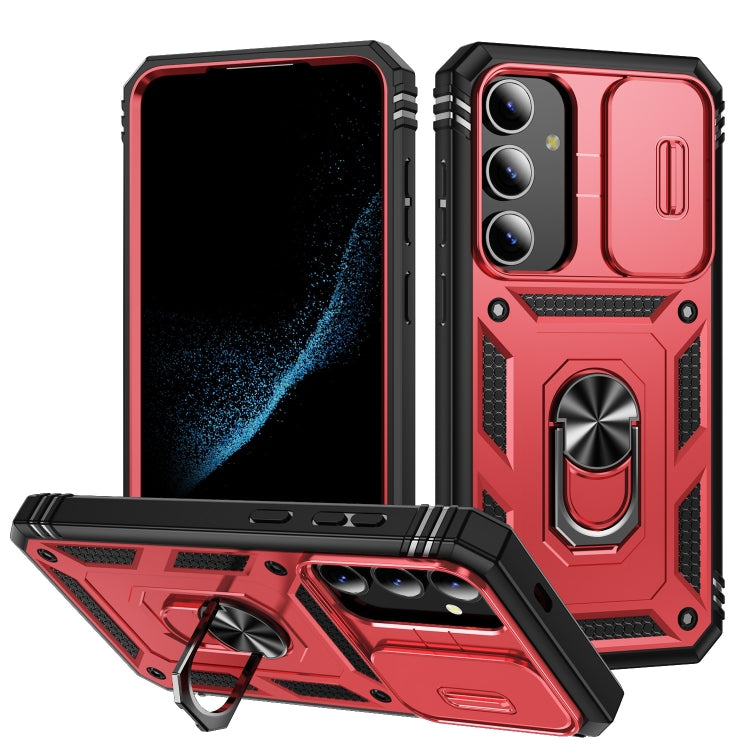 For Samsung Galaxy S24 5G Sliding Camshield TPU + PC Phone Case with Holder(Red+Black) - Galaxy S24 5G Cases by PMC TechLife | Online Shopping South Africa | PMC TechLife