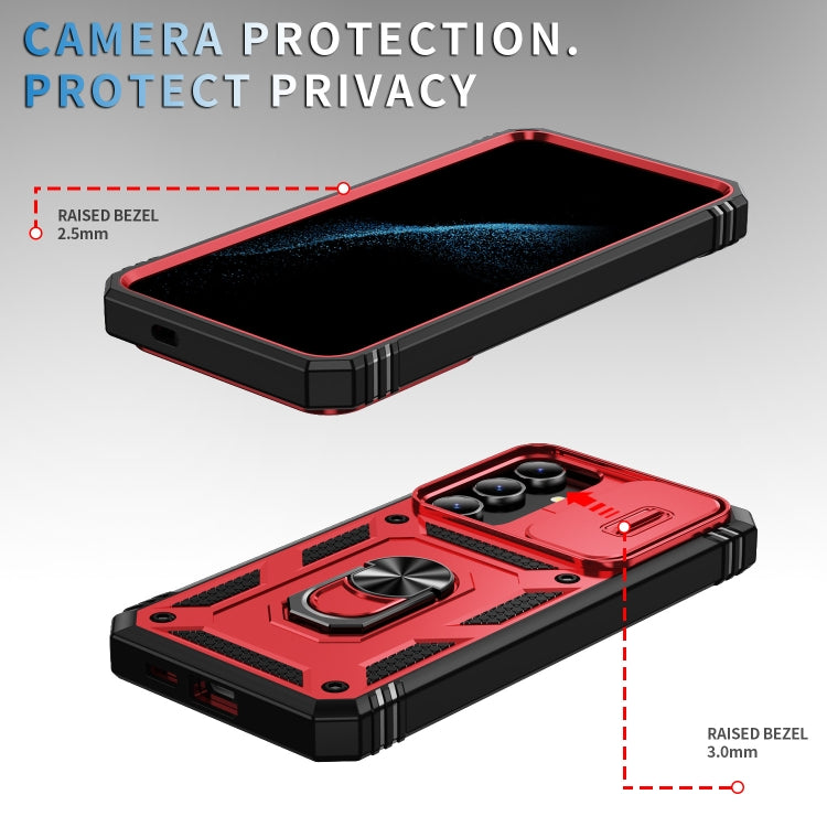 For Samsung Galaxy S24 5G Sliding Camshield TPU + PC Phone Case with Holder(Red+Black) - Galaxy S24 5G Cases by PMC TechLife | Online Shopping South Africa | PMC TechLife