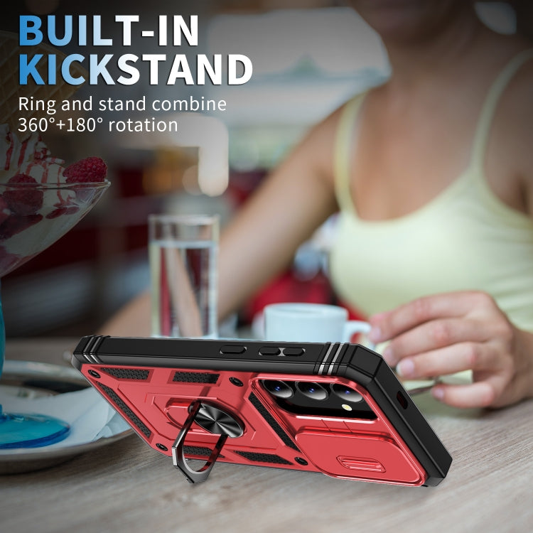 For Samsung Galaxy S24 5G Sliding Camshield TPU + PC Phone Case with Holder(Red+Black) - Galaxy S24 5G Cases by PMC TechLife | Online Shopping South Africa | PMC TechLife