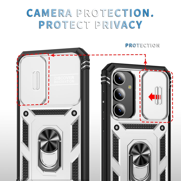 For Samsung Galaxy S24+ 5G Sliding Camshield TPU + PC Phone Case with Holder(White+Black) - Galaxy S24+ 5G Cases by PMC TechLife | Online Shopping South Africa | PMC TechLife