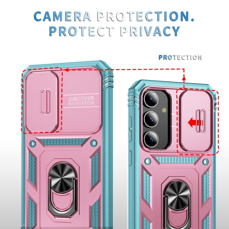 For Samsung Galaxy S24+ 5G Sliding Camshield TPU + PC Phone Case with Holder(Pink+Green) - Galaxy S24+ 5G Cases by PMC TechLife | Online Shopping South Africa | PMC TechLife