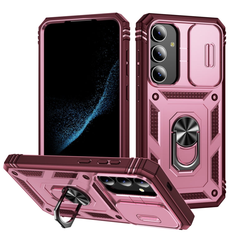 For Samsung Galaxy S24+ 5G Sliding Camshield TPU + PC Phone Case with Holder(Pink+Rose Red) - Galaxy S24+ 5G Cases by PMC TechLife | Online Shopping South Africa | PMC TechLife