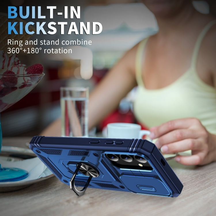 For Samsung Galaxy S24+ 5G Sliding Camshield TPU + PC Phone Case with Holder(Navy Blue) - Galaxy S24+ 5G Cases by PMC TechLife | Online Shopping South Africa | PMC TechLife