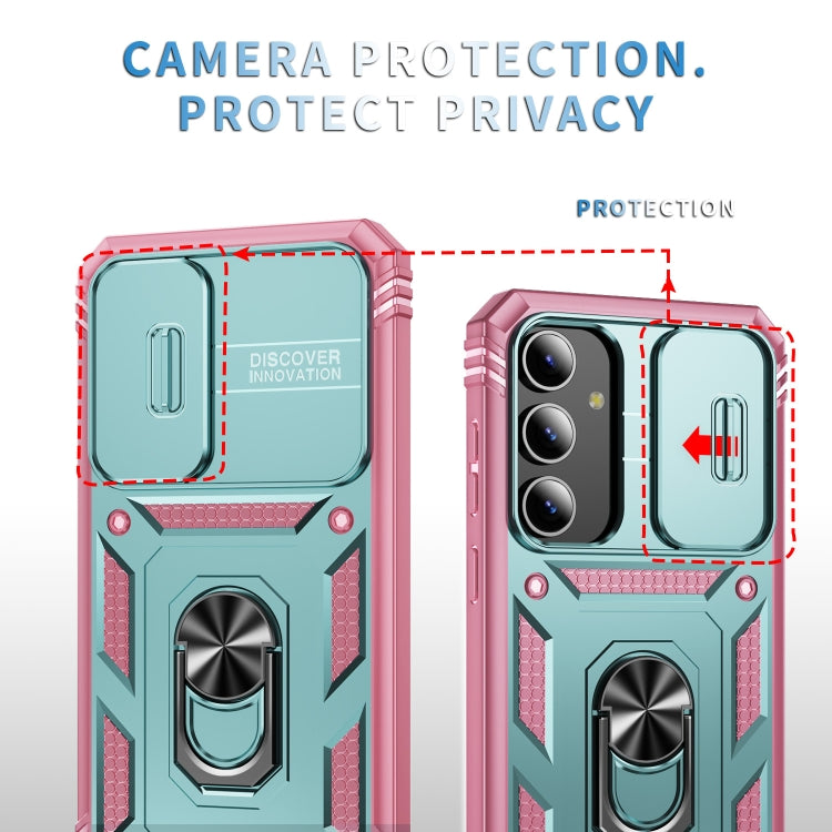 For Samsung Galaxy S24+ 5G Sliding Camshield TPU + PC Phone Case with Holder(Green+Pink) - Galaxy S24+ 5G Cases by PMC TechLife | Online Shopping South Africa | PMC TechLife