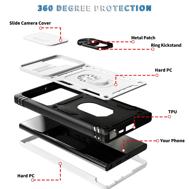 For Samsung Galaxy S24 Ultra 5G Sliding Camshield TPU + PC Phone Case with Holder(White+Black) - Galaxy S24 Ultra 5G Cases by PMC TechLife | Online Shopping South Africa | PMC TechLife