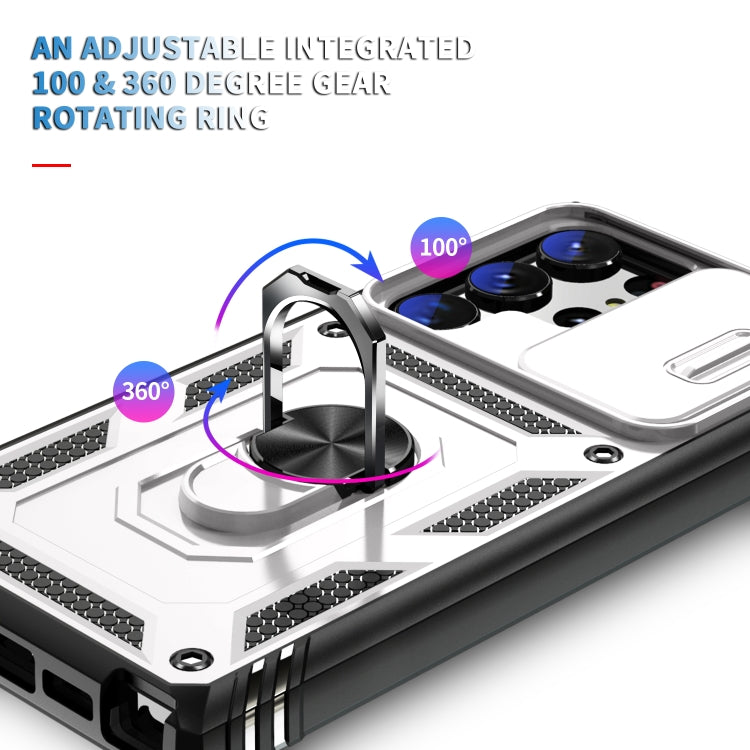 For Samsung Galaxy S24 Ultra 5G Sliding Camshield TPU + PC Phone Case with Holder(White+Black) - Galaxy S24 Ultra 5G Cases by PMC TechLife | Online Shopping South Africa | PMC TechLife