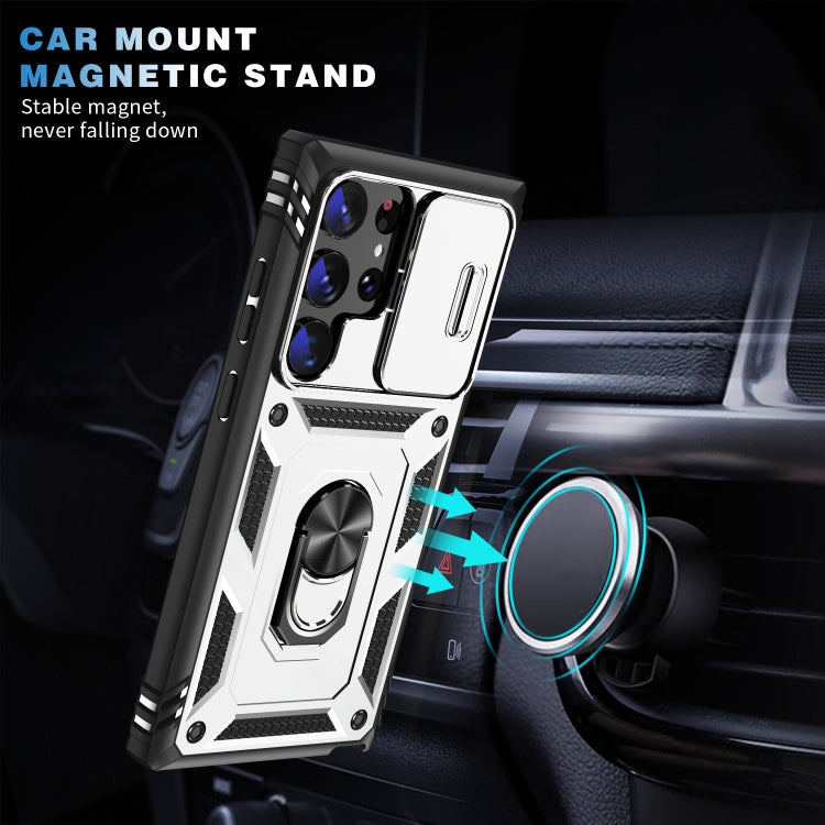 For Samsung Galaxy S24 Ultra 5G Sliding Camshield TPU + PC Phone Case with Holder(White+Black) - Galaxy S24 Ultra 5G Cases by PMC TechLife | Online Shopping South Africa | PMC TechLife