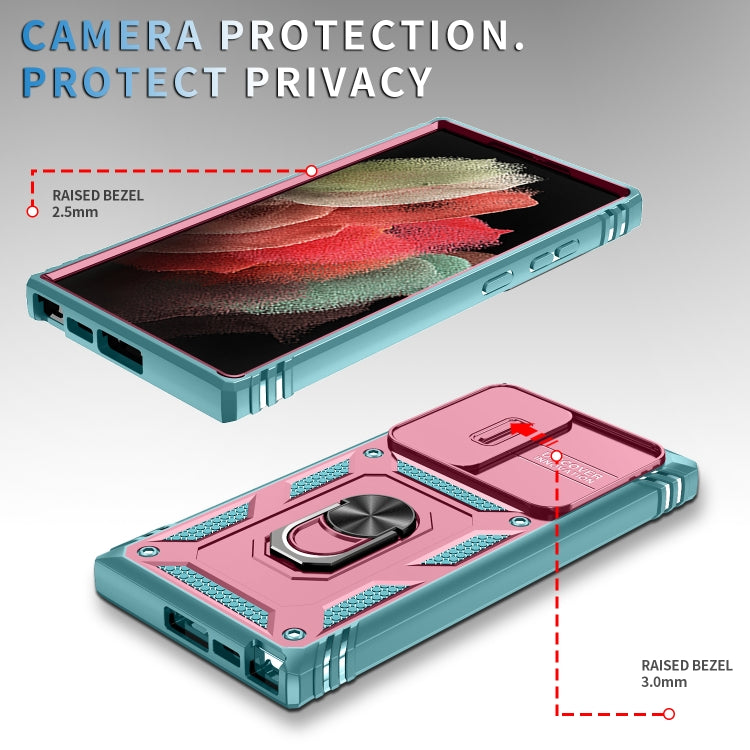 For Samsung Galaxy S24 Ultra 5G Sliding Camshield TPU + PC Phone Case with Holder(Pink+Green) - Galaxy S24 Ultra 5G Cases by PMC TechLife | Online Shopping South Africa | PMC TechLife