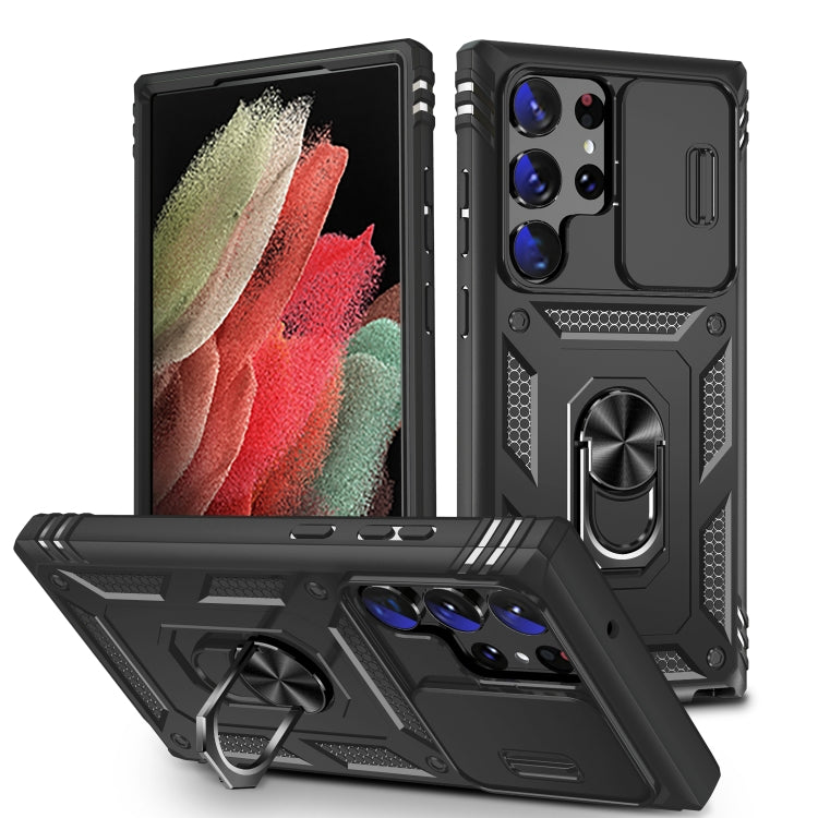 For Samsung Galaxy S24 Ultra 5G Sliding Camshield TPU + PC Phone Case with Holder(Black) - Galaxy S24 Ultra 5G Cases by PMC TechLife | Online Shopping South Africa | PMC TechLife