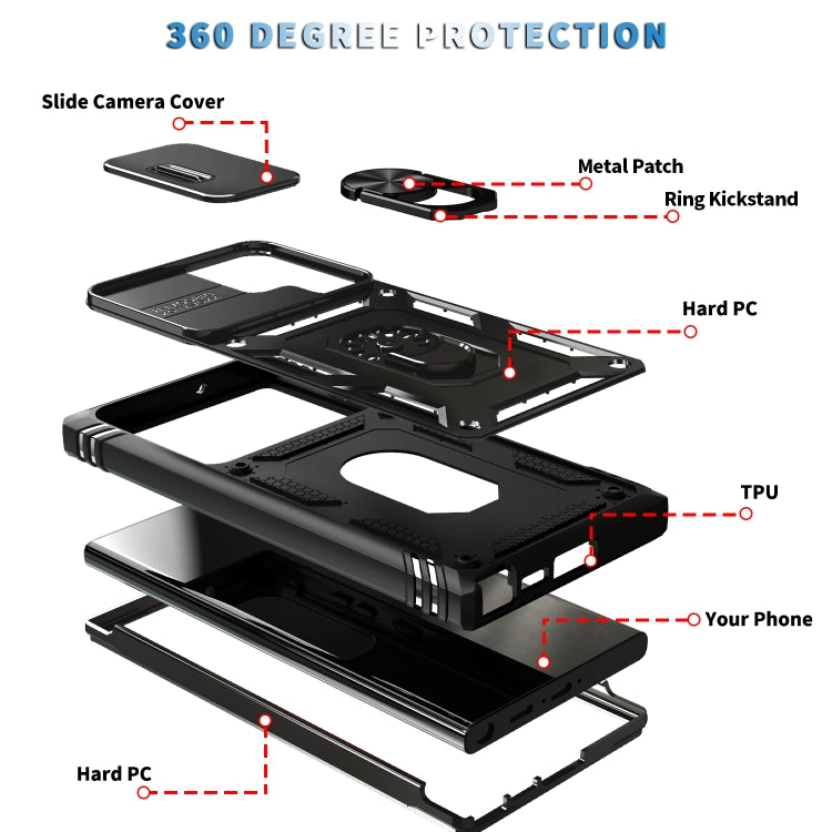 For Samsung Galaxy S24 Ultra 5G Sliding Camshield TPU + PC Phone Case with Holder(Black) - Galaxy S24 Ultra 5G Cases by PMC TechLife | Online Shopping South Africa | PMC TechLife