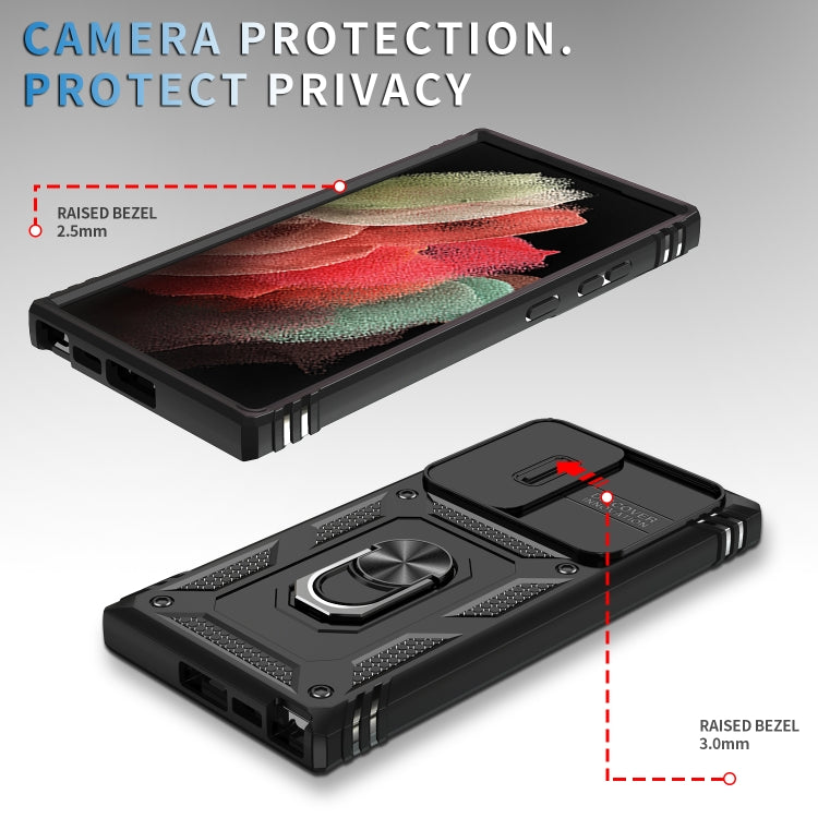For Samsung Galaxy S24 Ultra 5G Sliding Camshield TPU + PC Phone Case with Holder(Black) - Galaxy S24 Ultra 5G Cases by PMC TechLife | Online Shopping South Africa | PMC TechLife