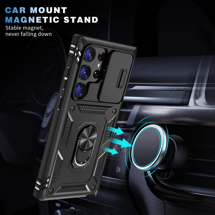 For Samsung Galaxy S24 Ultra 5G Sliding Camshield TPU + PC Phone Case with Holder(Black) - Galaxy S24 Ultra 5G Cases by PMC TechLife | Online Shopping South Africa | PMC TechLife
