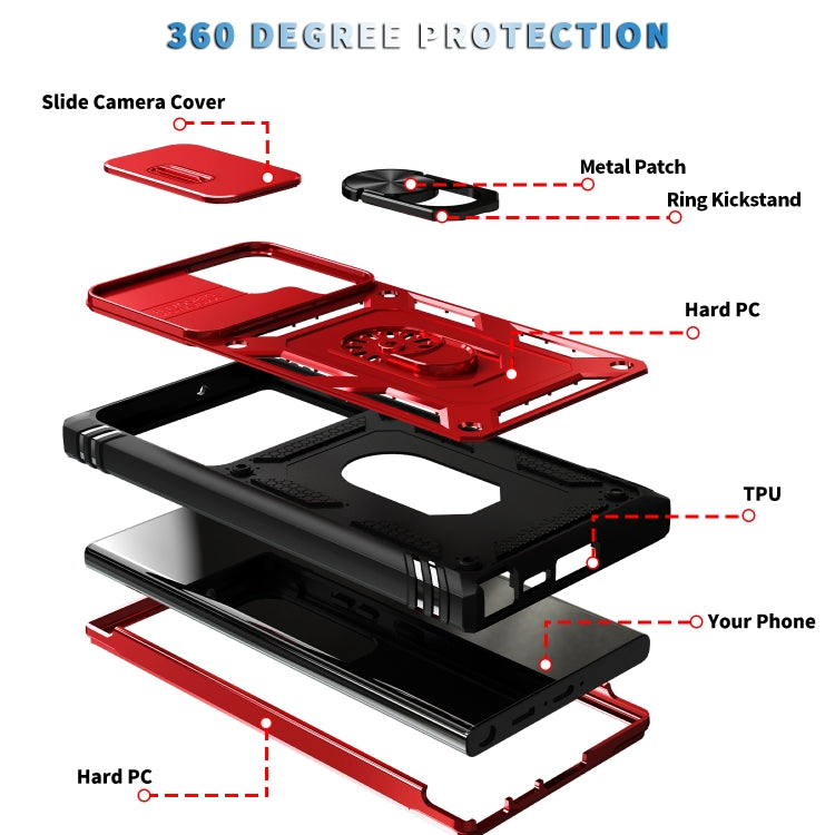 For Samsung Galaxy S24 Ultra 5G Sliding Camshield TPU + PC Phone Case with Holder(Red+Black) - Galaxy S24 Ultra 5G Cases by PMC TechLife | Online Shopping South Africa | PMC TechLife