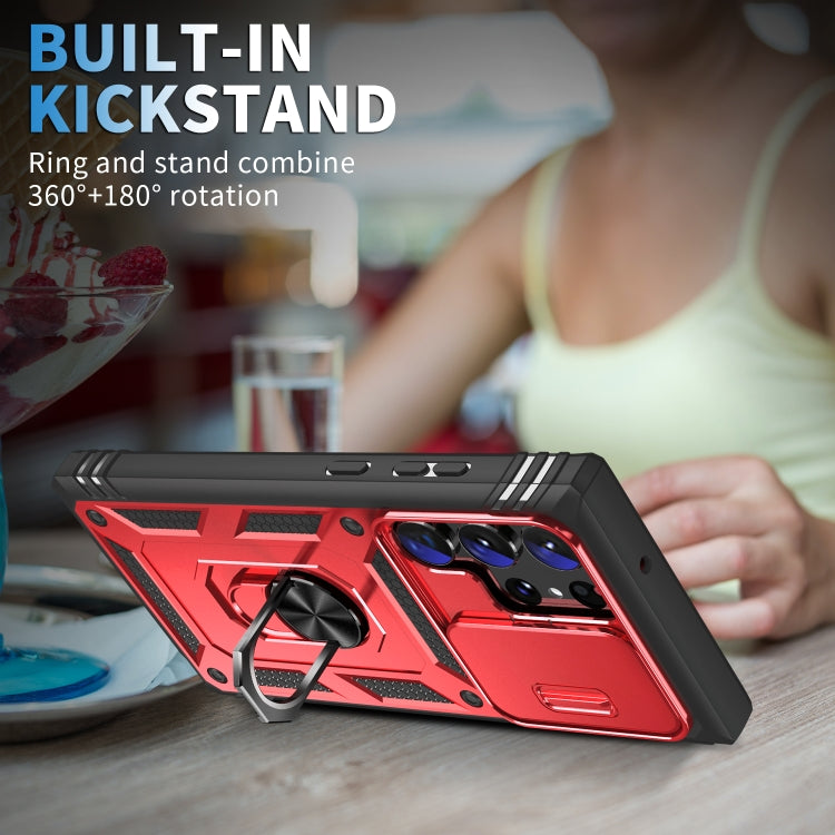 For Samsung Galaxy S24 Ultra 5G Sliding Camshield TPU + PC Phone Case with Holder(Red+Black) - Galaxy S24 Ultra 5G Cases by PMC TechLife | Online Shopping South Africa | PMC TechLife