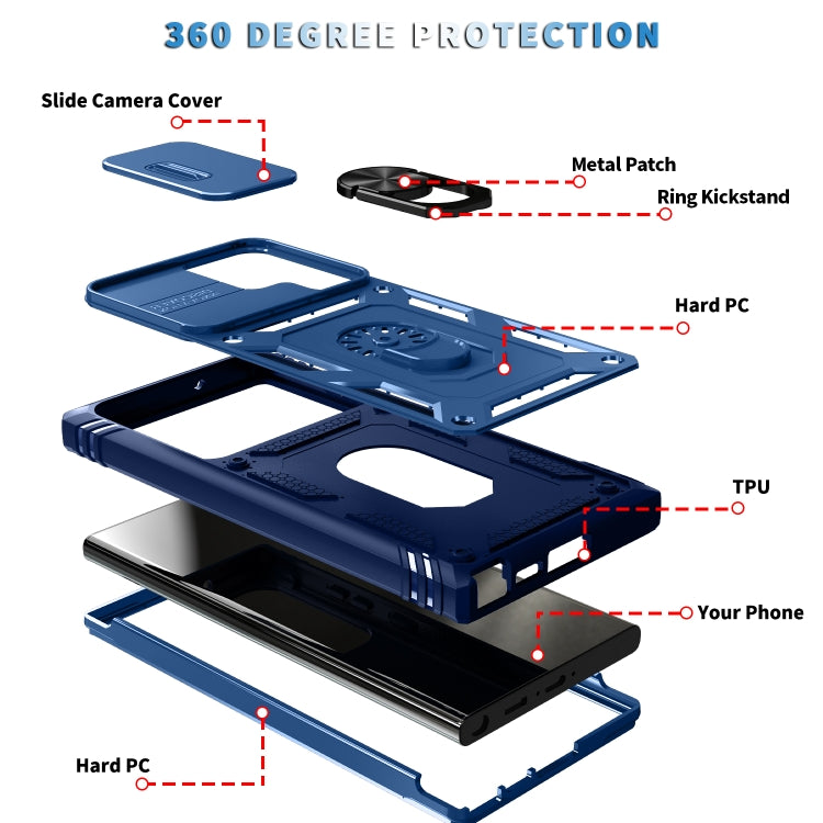 For Samsung Galaxy S24 Ultra 5G Sliding Camshield TPU + PC Phone Case with Holder(Navy Blue) - Galaxy S24 Ultra 5G Cases by PMC TechLife | Online Shopping South Africa | PMC TechLife
