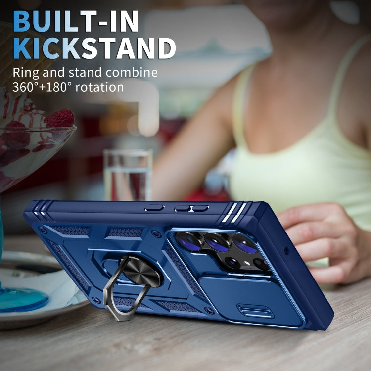 For Samsung Galaxy S24 Ultra 5G Sliding Camshield TPU + PC Phone Case with Holder(Navy Blue) - Galaxy S24 Ultra 5G Cases by PMC TechLife | Online Shopping South Africa | PMC TechLife