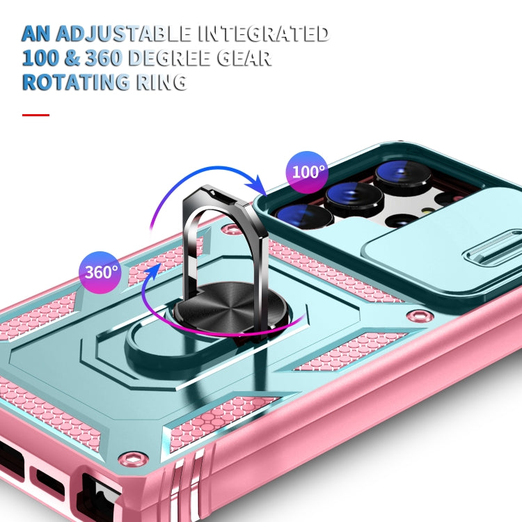 For Samsung Galaxy S24 Ultra 5G Sliding Camshield TPU + PC Phone Case with Holder(Green+Pink) - Galaxy S24 Ultra 5G Cases by PMC TechLife | Online Shopping South Africa | PMC TechLife