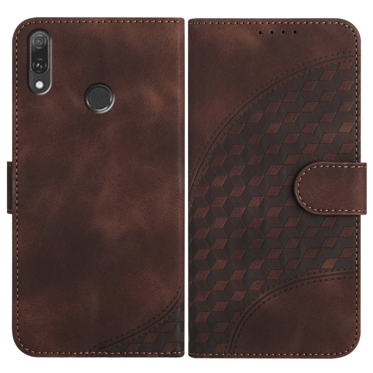 For Huawei Y9 2019 YX0060 Elephant Head Embossed Phone Leather Case with Lanyard(Coffee) - Huawei Cases by PMC TechLife | Online Shopping South Africa | PMC TechLife