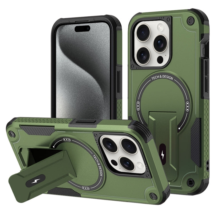 For iPhone 15 Pro MagSafe Holder Armor PC Hybrid TPU Phone Case(Army Green) - iPhone 15 Pro Cases by PMC TechLife | Online Shopping South Africa | PMC TechLife