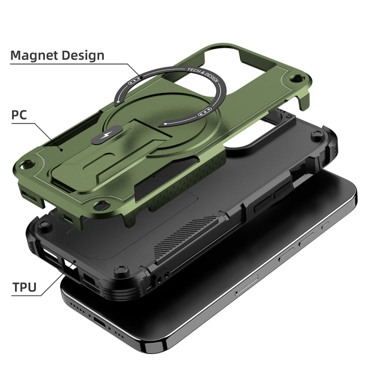 For iPhone 15 Pro MagSafe Holder Armor PC Hybrid TPU Phone Case(Army Green) - iPhone 15 Pro Cases by PMC TechLife | Online Shopping South Africa | PMC TechLife