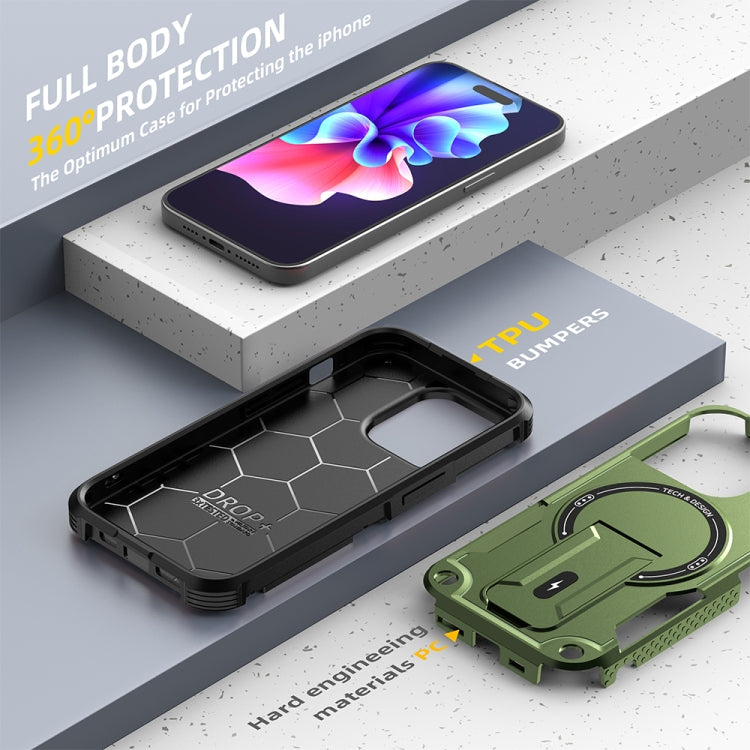 For iPhone 15 Pro MagSafe Holder Armor PC Hybrid TPU Phone Case(Army Green) - iPhone 15 Pro Cases by PMC TechLife | Online Shopping South Africa | PMC TechLife