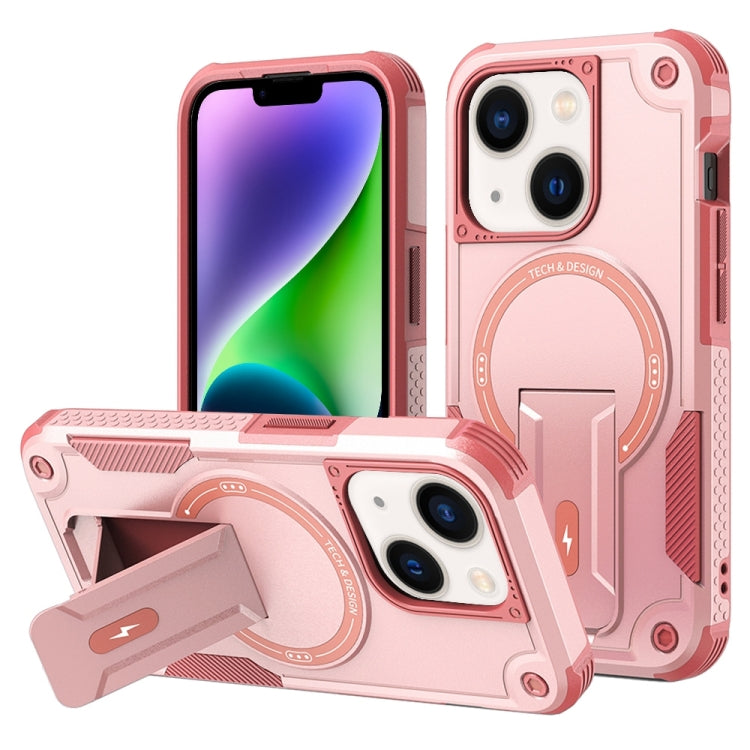 For iPhone 14 Plus MagSafe Holder Armor PC Hybrid TPU Phone Case(Pink) - iPhone 14 Plus Cases by PMC TechLife | Online Shopping South Africa | PMC TechLife