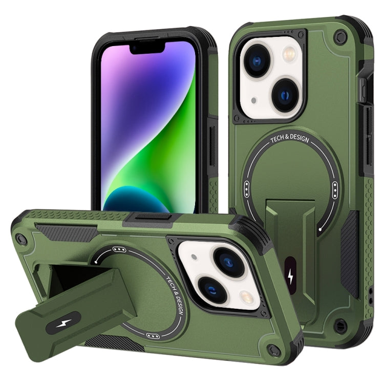 For iPhone 14 MagSafe Holder Armor PC Hybrid TPU Phone Case(Army Green) - iPhone 14 Cases by PMC TechLife | Online Shopping South Africa | PMC TechLife