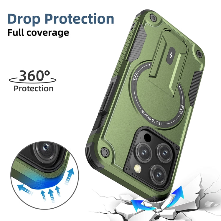 For iPhone 14 MagSafe Holder Armor PC Hybrid TPU Phone Case(Army Green) - iPhone 14 Cases by PMC TechLife | Online Shopping South Africa | PMC TechLife
