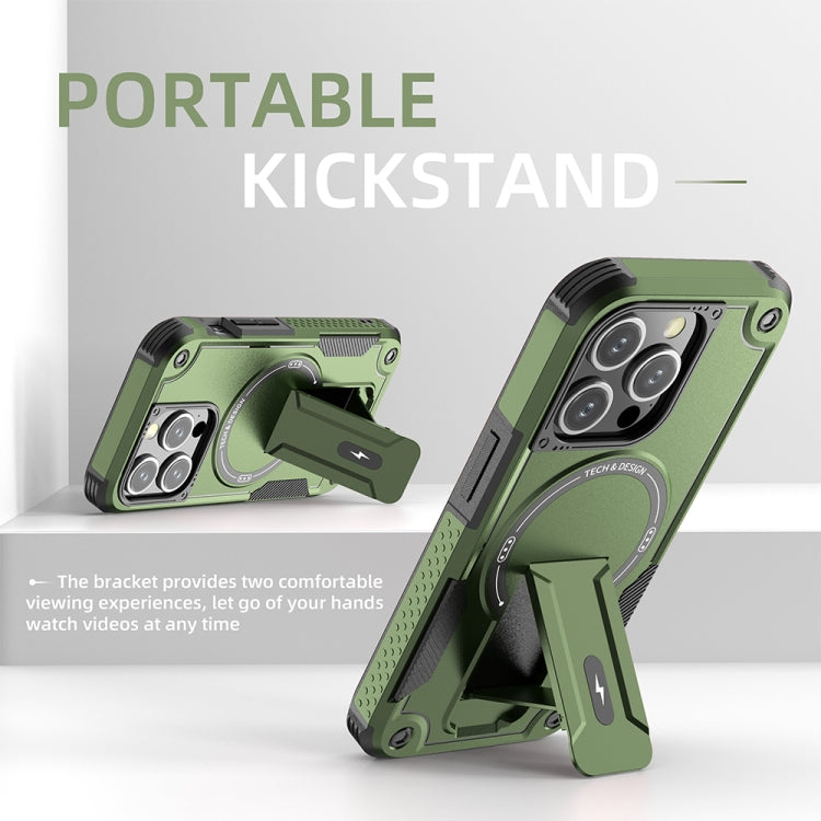 For iPhone 14 MagSafe Holder Armor PC Hybrid TPU Phone Case(Army Green) - iPhone 14 Cases by PMC TechLife | Online Shopping South Africa | PMC TechLife