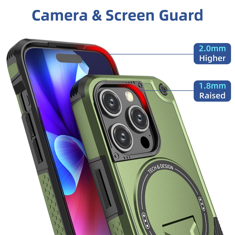 For iPhone 14 MagSafe Holder Armor PC Hybrid TPU Phone Case(Army Green) - iPhone 14 Cases by PMC TechLife | Online Shopping South Africa | PMC TechLife