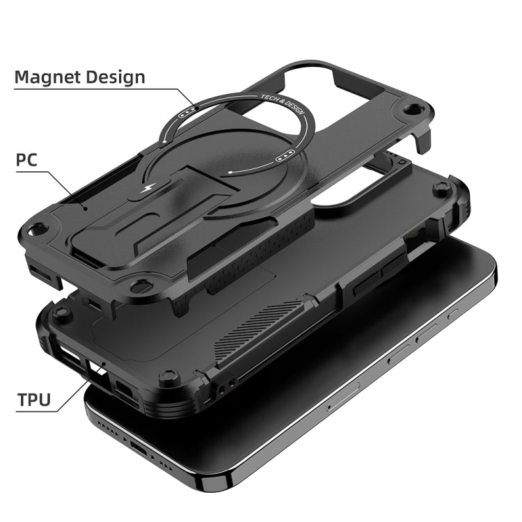 For iPhone 14 Pro MagSafe Holder Armor PC Hybrid TPU Phone Case(Black) - iPhone 14 Pro Cases by PMC TechLife | Online Shopping South Africa | PMC TechLife