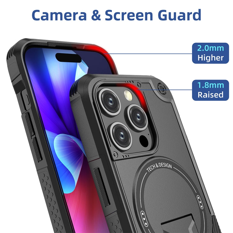 For iPhone 14 Pro Max MagSafe Holder Armor PC Hybrid TPU Phone Case(Black) - iPhone 14 Pro Max Cases by PMC TechLife | Online Shopping South Africa | PMC TechLife