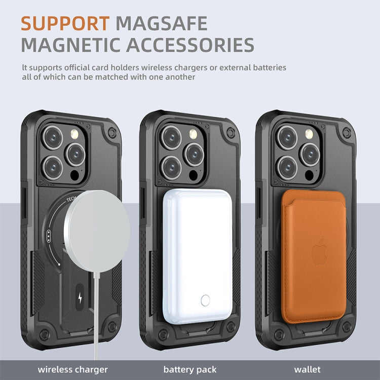 For iPhone 14 Pro Max MagSafe Holder Armor PC Hybrid TPU Phone Case(Black) - iPhone 14 Pro Max Cases by PMC TechLife | Online Shopping South Africa | PMC TechLife