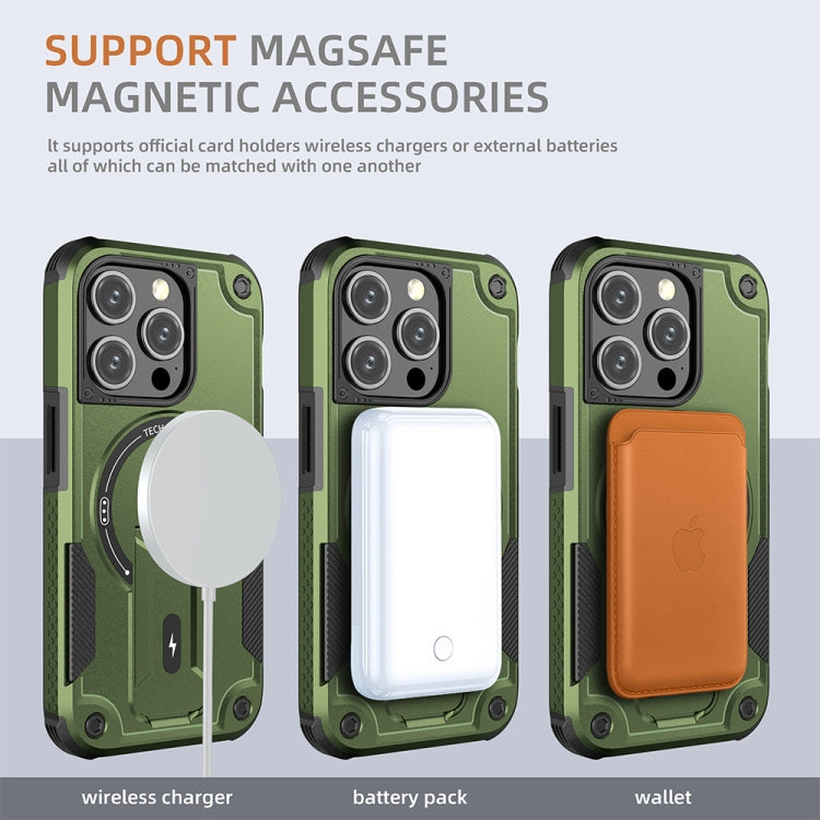 For iPhone 13 Pro Max MagSafe Holder Armor PC Hybrid TPU Phone Case(Army Green) - iPhone 13 Pro Max Cases by PMC TechLife | Online Shopping South Africa | PMC TechLife