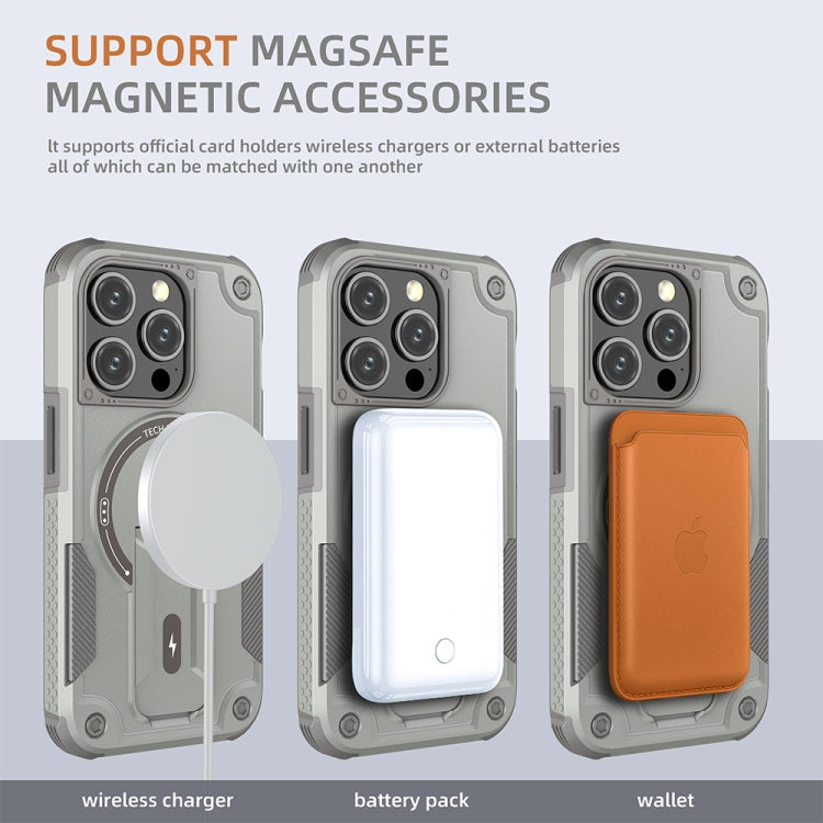 For iPhone 13 Pro MagSafe Holder Armor PC Hybrid TPU Phone Case(Grey) - iPhone 13 Pro Cases by PMC TechLife | Online Shopping South Africa | PMC TechLife