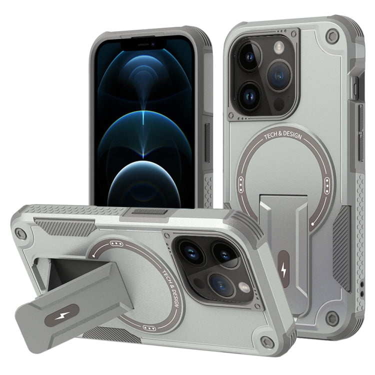 For iPhone 12 Pro Max MagSafe Holder Armor PC Hybrid TPU Phone Case(Grey) - iPhone 12 Pro Max Cases by PMC TechLife | Online Shopping South Africa | PMC TechLife