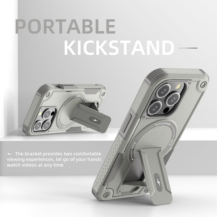 For iPhone 12 Pro Max MagSafe Holder Armor PC Hybrid TPU Phone Case(Grey) - iPhone 12 Pro Max Cases by PMC TechLife | Online Shopping South Africa | PMC TechLife