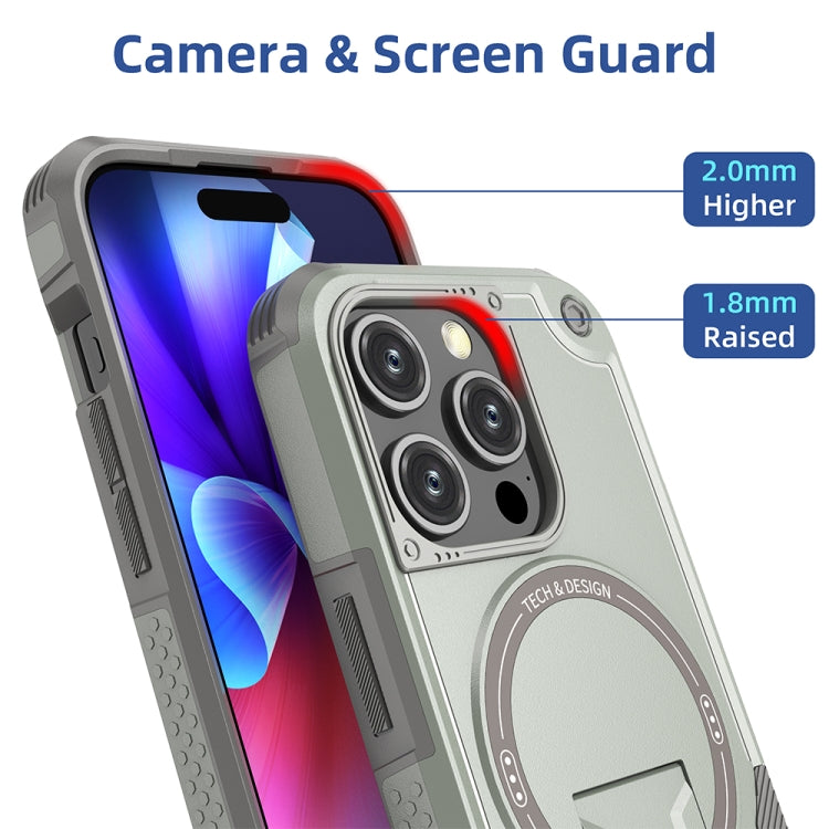 For iPhone 12 Pro Max MagSafe Holder Armor PC Hybrid TPU Phone Case(Grey) - iPhone 12 Pro Max Cases by PMC TechLife | Online Shopping South Africa | PMC TechLife