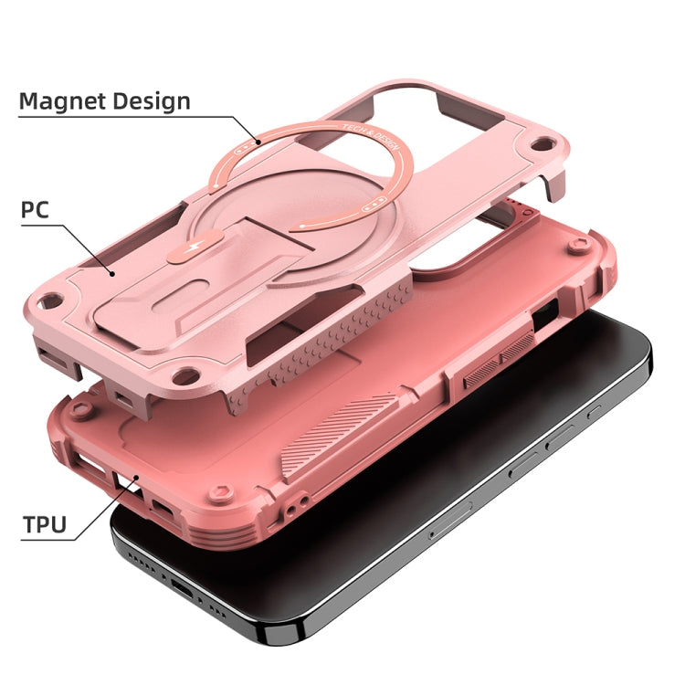 For iPhone 12 Pro Max Armor Magsafe Holder PC Hybrid TPU Phone Case(Pink) - iPhone 12 Pro Max Cases by PMC TechLife | Online Shopping South Africa | PMC TechLife | Buy Now Pay Later Mobicred