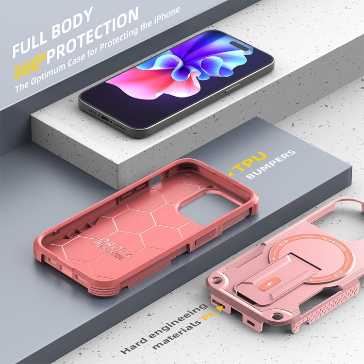 For iPhone 12 Pro Max Armor Magsafe Holder PC Hybrid TPU Phone Case(Pink) - iPhone 12 Pro Max Cases by PMC TechLife | Online Shopping South Africa | PMC TechLife | Buy Now Pay Later Mobicred