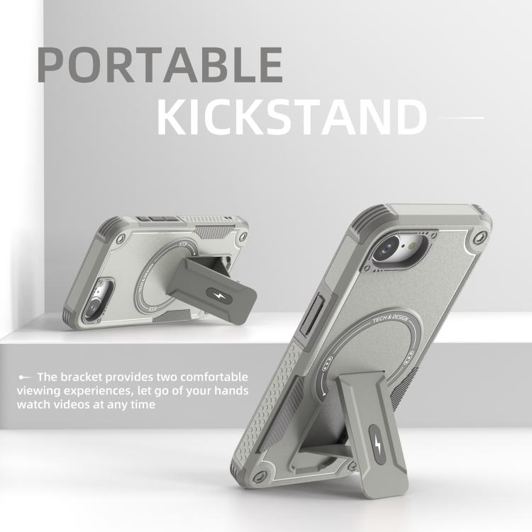 For iPhone 16e Armor Magsafe Holder PC Hybrid TPU Phone Case(Grey) - iPhone 16e Cases by PMC TechLife | Online Shopping South Africa | PMC TechLife | Buy Now Pay Later Mobicred