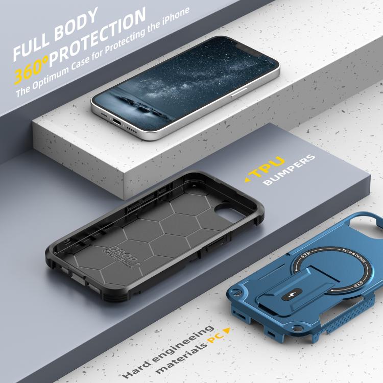 For iPhone 16e Armor Magsafe Holder PC Hybrid TPU Phone Case(Dark Blue) - iPhone 16e Cases by PMC TechLife | Online Shopping South Africa | PMC TechLife | Buy Now Pay Later Mobicred