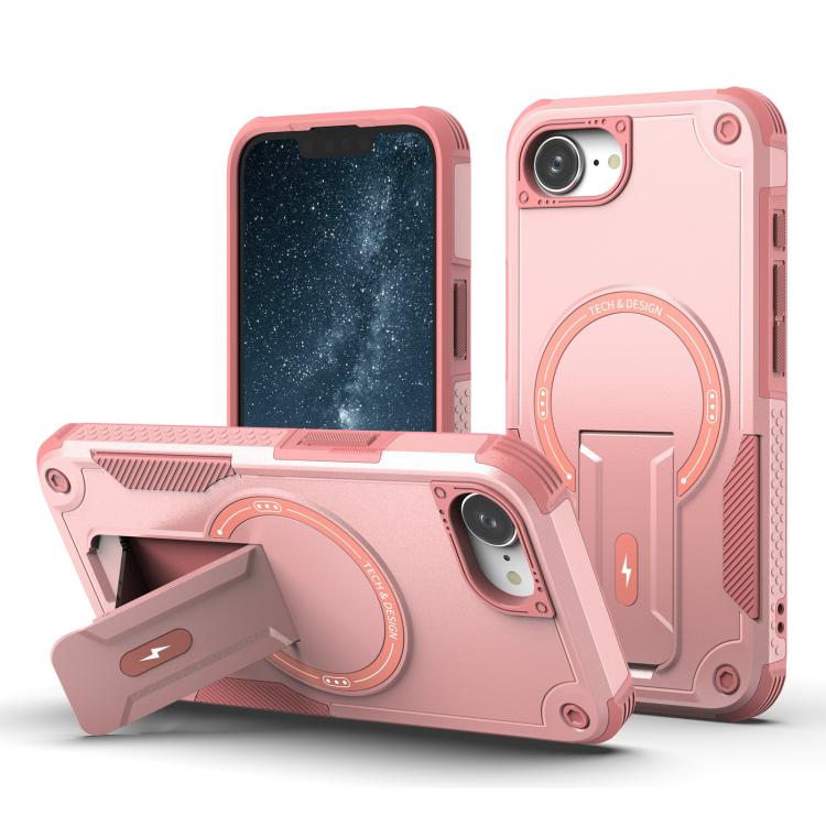 For iPhone 16e Armor Magsafe Holder PC Hybrid TPU Phone Case(Pink) - free shipping - PMC TechLife - Order now!