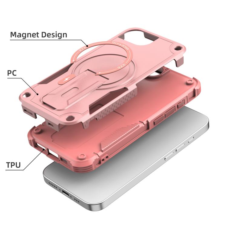 For iPhone 16e Armor Magsafe Holder PC Hybrid TPU Phone Case(Pink) - free shipping - PMC TechLife - Order now!