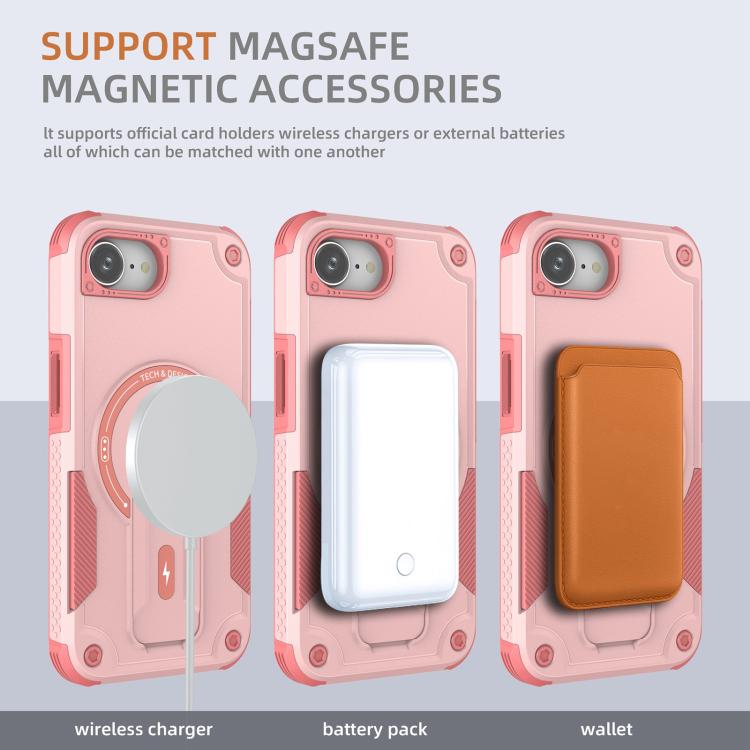 For iPhone 16e Armor Magsafe Holder PC Hybrid TPU Phone Case(Pink) - free shipping - PMC TechLife - Order now!