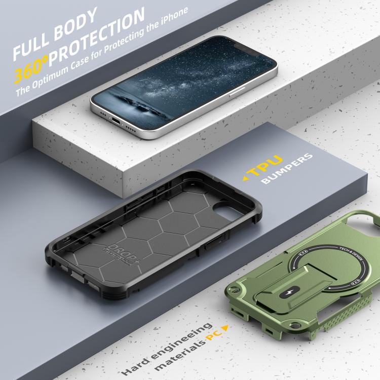 For iPhone 16e Armor Magsafe Holder PC Hybrid TPU Phone Case(Army Green) - iPhone 16e Cases by PMC TechLife | Online Shopping South Africa | PMC TechLife | Buy Now Pay Later Mobicred