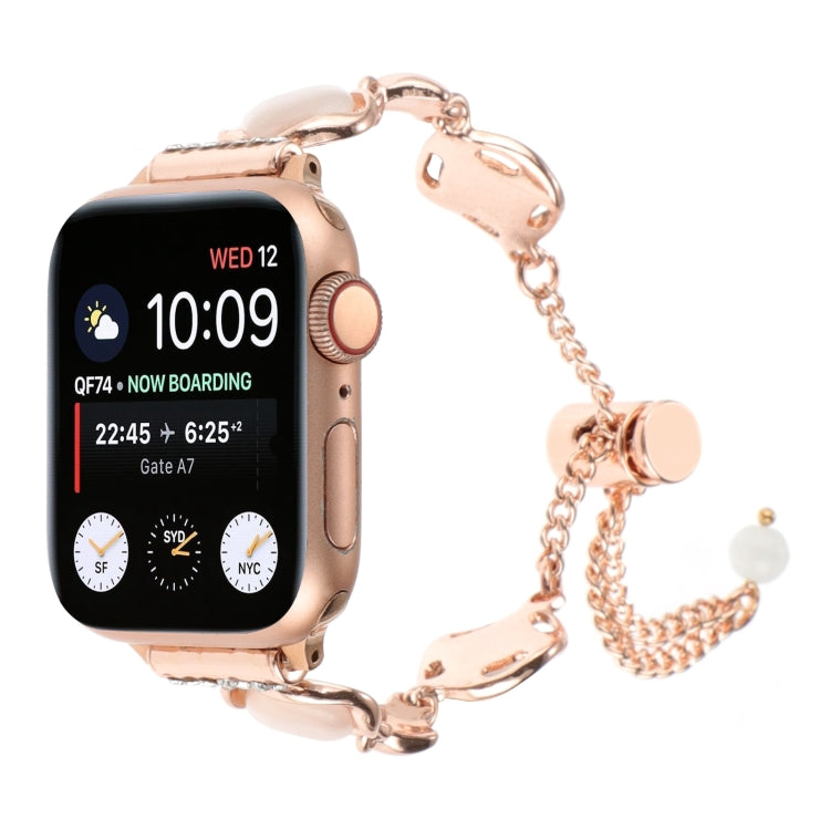 For Apple Watch Series 7 45mm Shell Metal Chain Bracelet Watch Band(Rose Gold) - free shipping - PMC TechLife - Order now!
