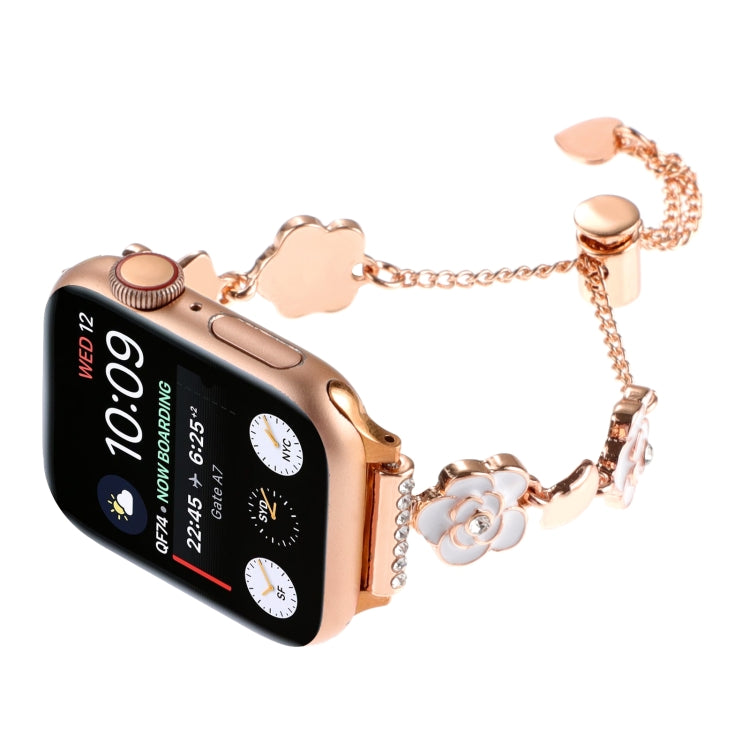 For Apple Watch SE 2023 44mm Camellia Metal Chain Bracelet Watch Band(White Rose Gold) - Watch Bands by PMC TechLife | Online Shopping South Africa | PMC TechLife